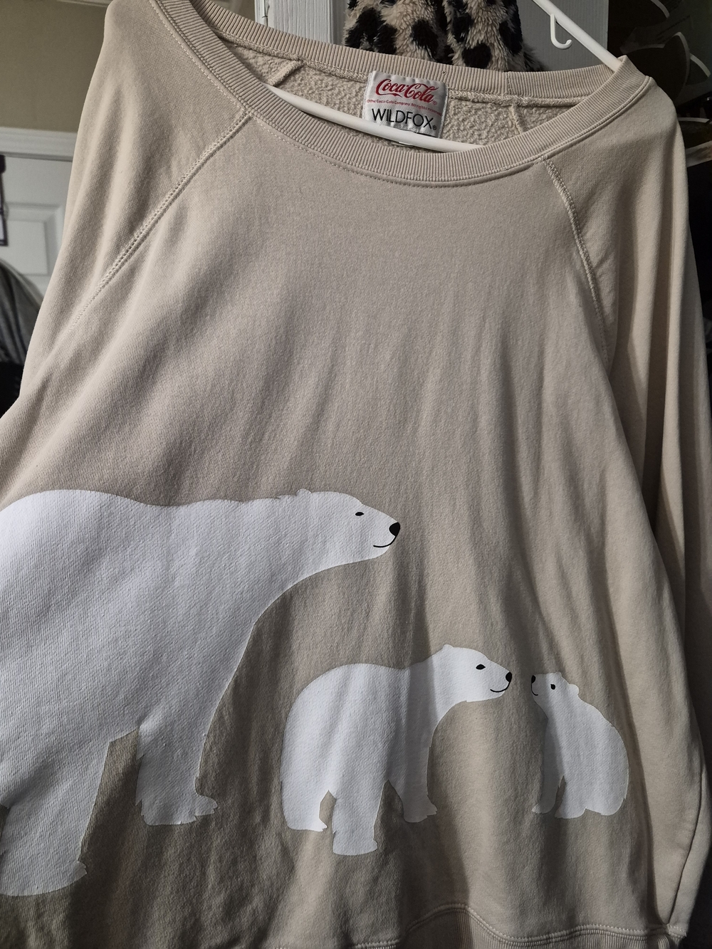 Wildfox Coca-Cola Beige Sweatshirt with White Polar Bear Graphic